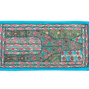 Handmade Vintage Sari Patchwork Tapestry: Indian Beaded Wall Art
