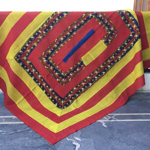 Vintage Kantha Quilt: Rare Bohemian Rug Throw Blanket, Hand-stitched