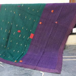 Vintage Sari Kantha Throw: Handmade Indian Stitched Quilt