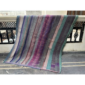 Edredón Kantha vintage indio, manta sari Kantha vintage, edredón Kantha de patchwork reciclado