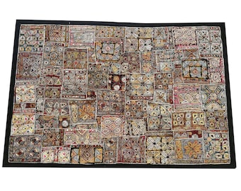 Vintage Hand-Embroidered Indian Tapestry: Tribal Wall Decor (40x60 inches)