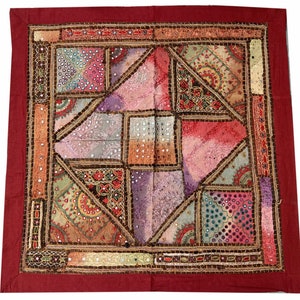 Handmade Vintage Patchwork Wall Hanging: Embroidered Mirror Work Tapestry