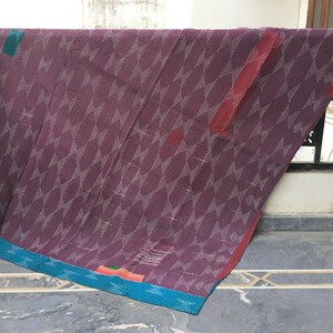 Handmade Bohemian Kantha Quilt: Vintage Indian Cotton Twin Bedspread