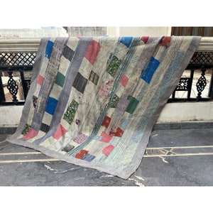 Edredón Kantha vintage indio, manta sari Kantha vintage, edredón Kantha de patchwork reciclado