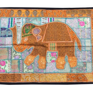 Handmade Elephant Tapestry: Vintage Sari Patchwork Wall Hanging
