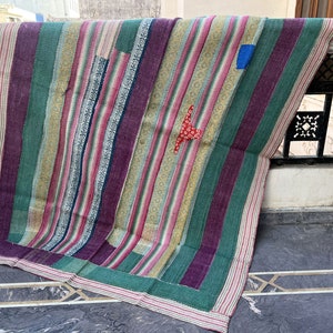 Edredón Kantha vintage indio, manta sari Kantha vintage, edredón Kantha de patchwork reciclado
