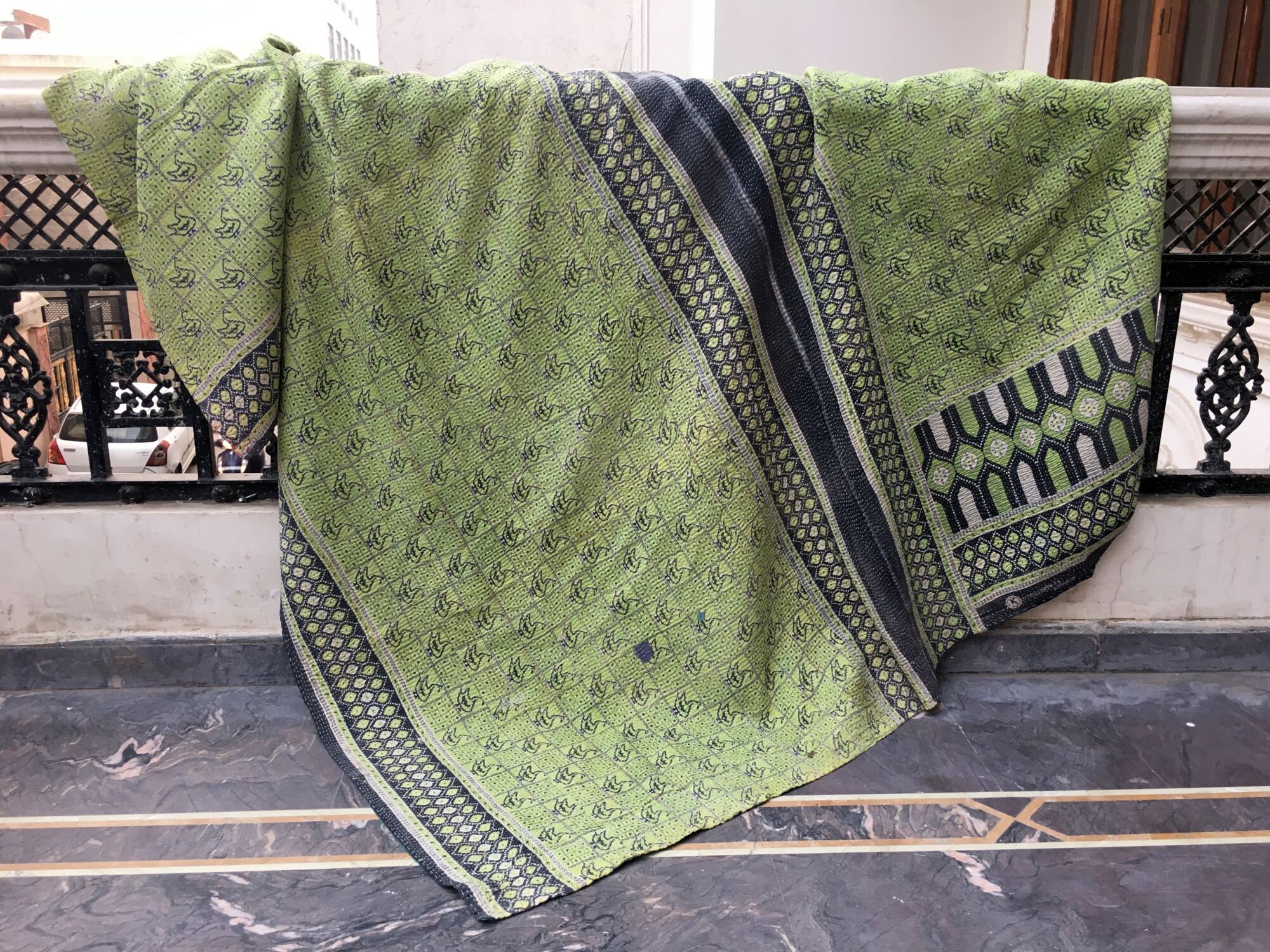 Handmade Cotton Vintage Kantha Quilt Recycle Sari fabric Etsy