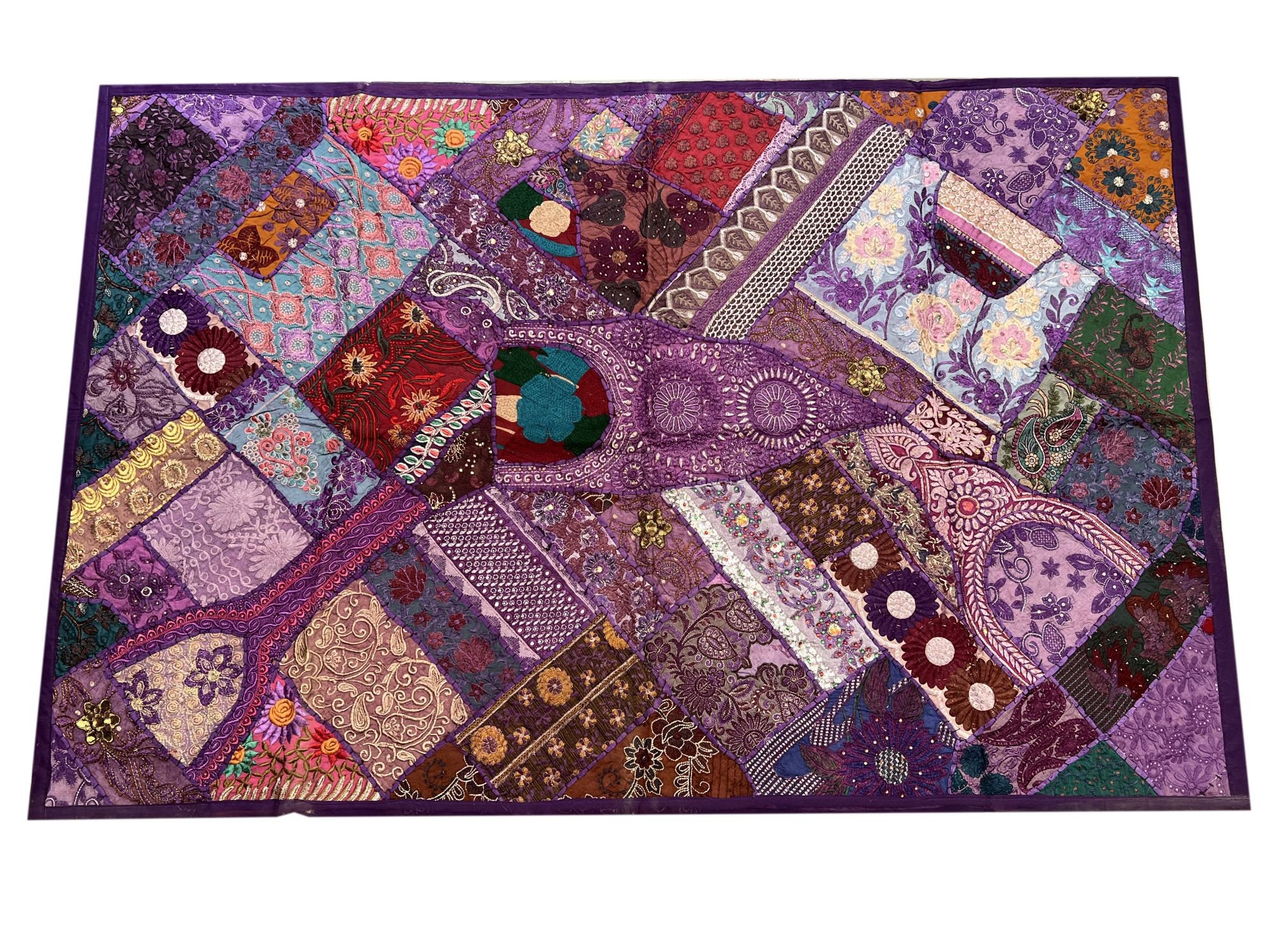 ヴィンテージ インド パッチワーク タペストリー：ハンドメイド 壁掛け