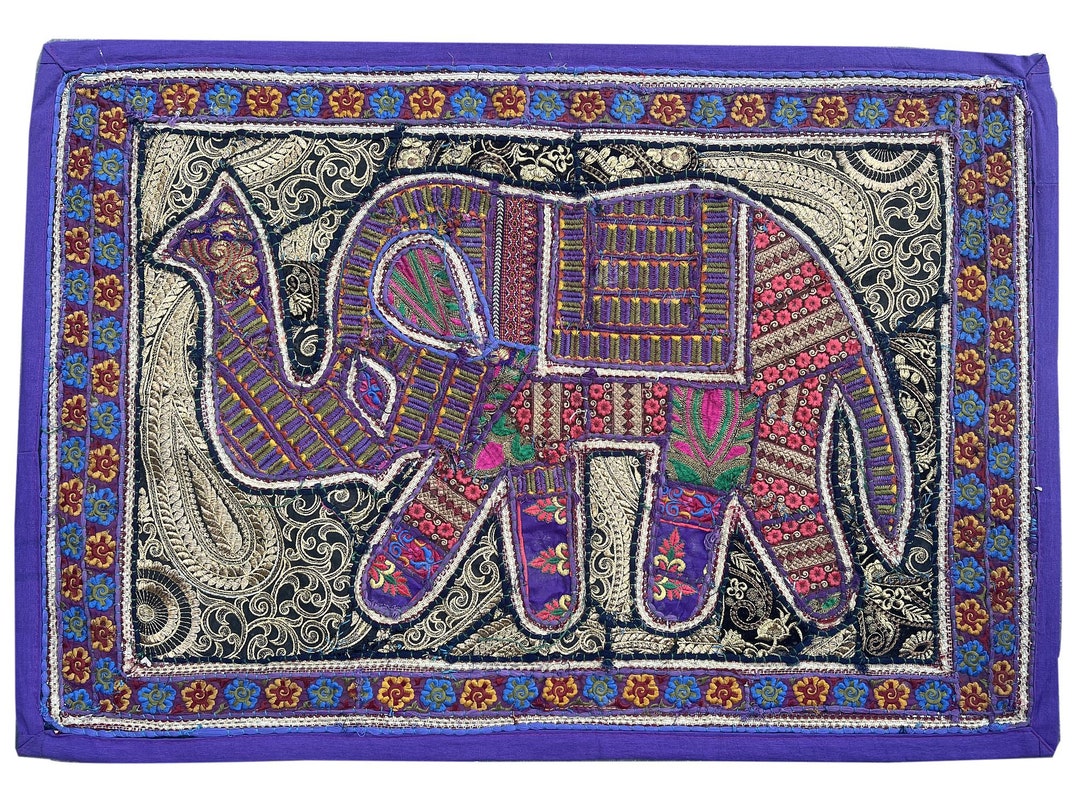 Indian Handmade Elegant Elephant Wall Hanging Cotton Embroidered ...