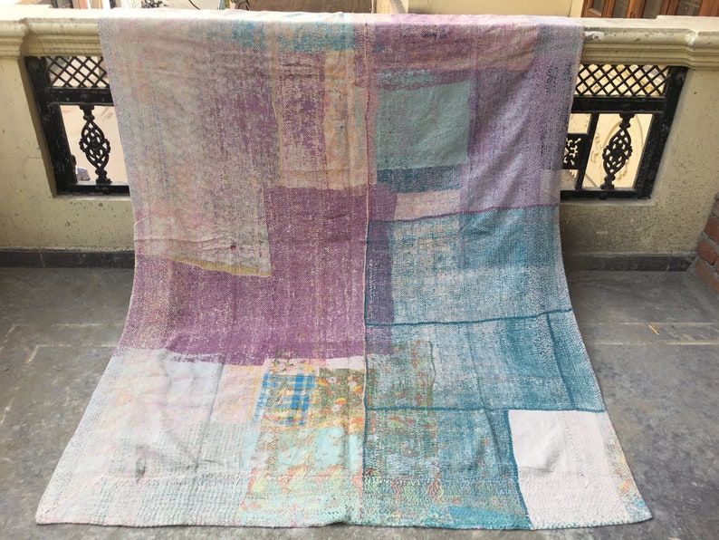 Exclusive Indian vintage kantha quilts,Handmade Vintage Kantha Throws,Twin Recycle fabric kantha Blankets,Vintage reversible kantha Quilt