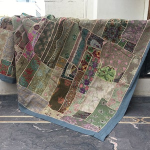 Vintage Sari Patchwork Tapestry: Handmade Indian Boho Wall Hanging