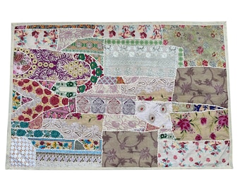 Handmade Indian Sari Patchwork Wall Hanging - Vintage Bohemian Cotton Tapestry for Home Decor
