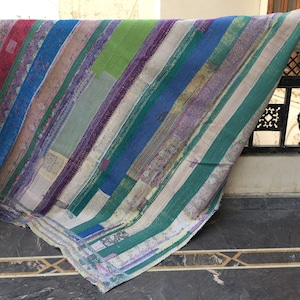 Handmade Twin Kantha Quilt: Vintage Indian Cotton Bedspread