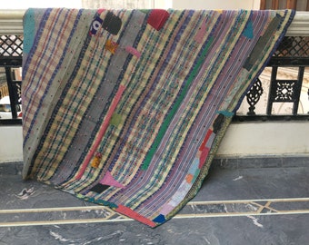 Edredón Kantha vintage: manta india reversible cosida a mano