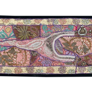 Handmade Vintage Sari Patchwork Tapestry: Indian Beaded Wall Art