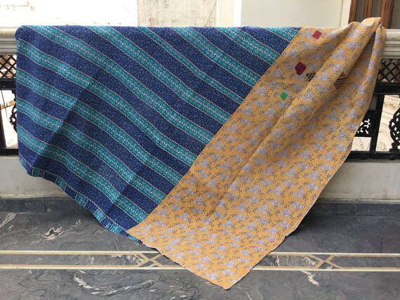 ヴィンテージインドカンタキルト：ハンドメイドパッチワーク