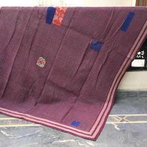 Edredón Kantha vintage: funda de cama hecha a mano con sari reciclado