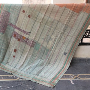 Kantha-quilt, vintage kantha-quilt, kantha-deken, sprei, kantha-worp, gerecyclede worp, handgemaakte kantha, vintage kantha-quilt