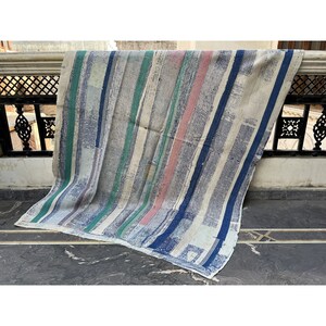 Handmade Twin Kantha Quilt: Bohemian Vintage Indian Bedspread