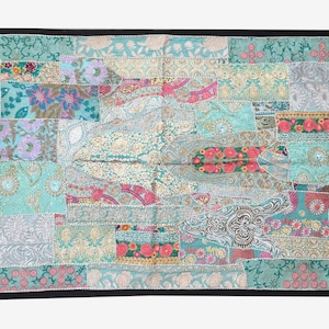Sari Patchwork Wall Hanging: Vintage Indian Bohemian Tapestry
