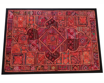 Vintage Hand-Embroidered Indian Tapestry: Tribal Wall Decor (40x60 inches)
