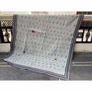 Reversible Kantha Quilt: Vintage Indian Handmade Cotton Throw