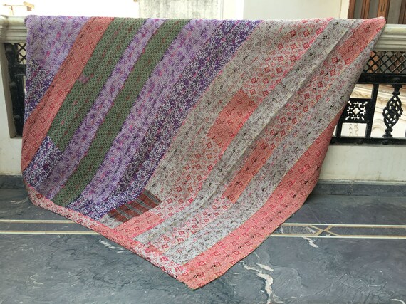 Indian Vintage Kantha Quilts patch Work Blanket Throw Embroidered kantha Quilts handmade Kantha Quilt Bedding reversible Kantha Throw Etsy