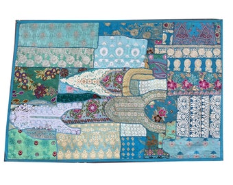 Handmade Indian Sari Patchwork Wall Hanging - Vintage Bohemian Cotton Tapestry for Home Decor