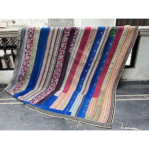Edredón Kantha vintage indio, manta sari Kantha vintage, edredón Kantha de patchwork reciclado