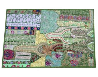 Handmade Indian Sari Patchwork Wall Hanging - Vintage Bohemian Cotton Tapestry for Home Decor