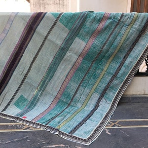 Handmade Twin Kantha Quilt: Vintage Reversible Cotton Bedspread