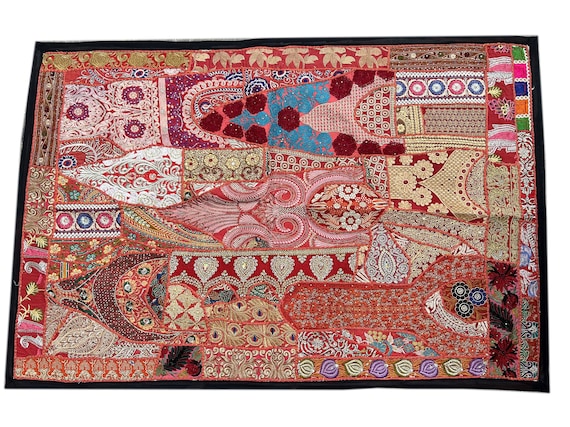 インド ビンテージ サリー パッチワーク タペストリー ウォールアート