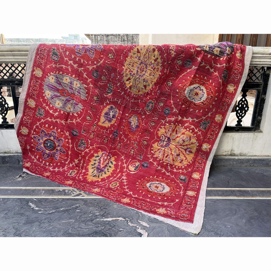 Handcrafted Indian & Vintage Persian Rugs Style Kantha Blanket,kantha ...