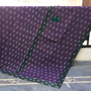 Handmade Twin Kantha Quilt: Vintage Indian Reversible Bedspread