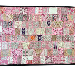 Handmade Sari Patchwork Tapestry: Vintage Indian Embroidered Wall Hanging