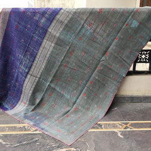 Handmade Twin Kantha Quilt: Vintage Indian Reversible Bedspread