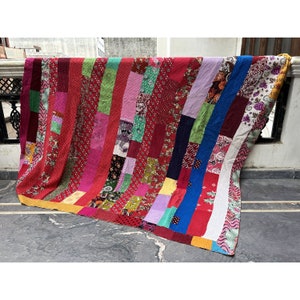 Edredón Kantha vintage indio, manta sari Kantha vintage, edredón Kantha de patchwork reciclado