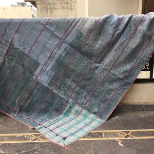 Edredón Kantha vintage indio, manta sari Kantha vintage, edredón Kantha de patchwork reciclado