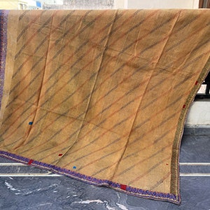 Edredón Kantha vintage indio, manta sari Kantha vintage, edredón Kantha de patchwork reciclado