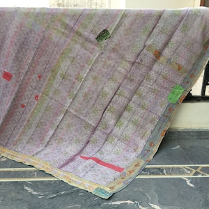 Vintage Kantha Quilt: Reversible Indian Blanket Throw, Hand-Stitched Ralli Quilt