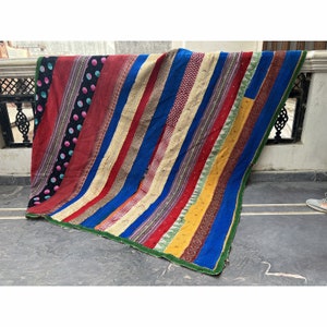 Edredón Kantha vintage indio, manta sari Kantha vintage, edredón Kantha de patchwork reciclado
