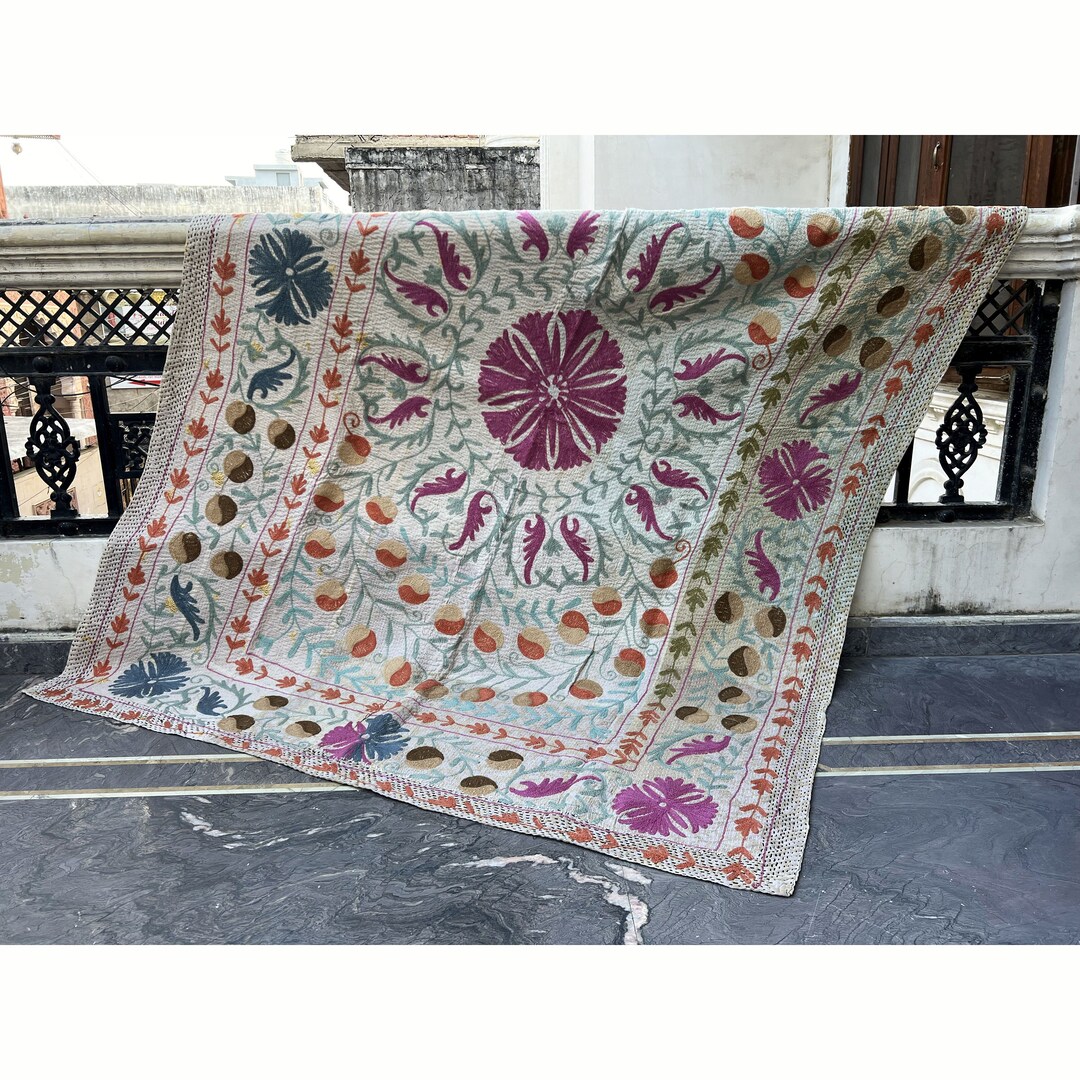 Discover an Extraordinary Suzani Vintage Kantha Quilt A Rare Hand