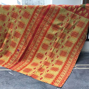 Edredón Kantha vintage indio, manta sari Kantha vintage, edredón Kantha de patchwork reciclado