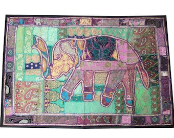 Bohemian Tapestry: Vintage Sari Patchwork Wall Hanging