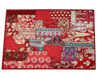 Handmade Indian Sari Patchwork Wall Hanging - Vintage Bohemian Cotton Tapestry for Home Decor