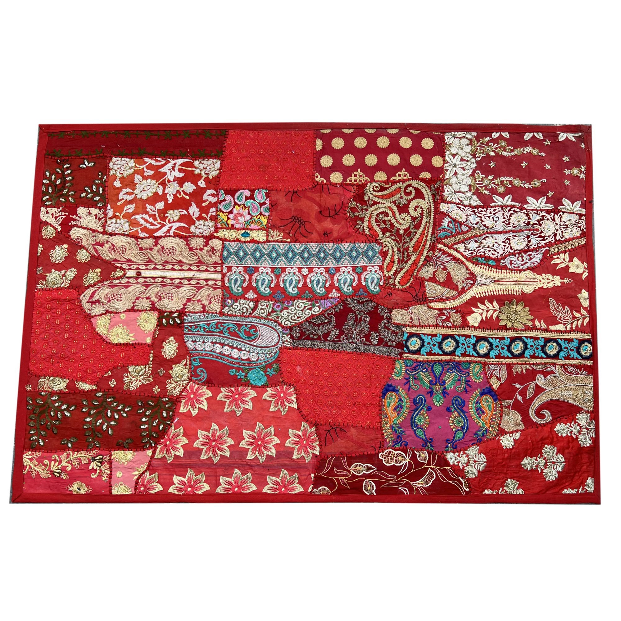 ハンドメイドのインド風サリーパッチワーク壁掛け - ヴィンテージ