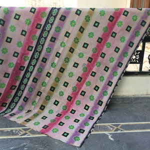 Vintage Kantha Quilt: Reversible Indian Blanket Throw, Hand-Stitched Ralli Quilt