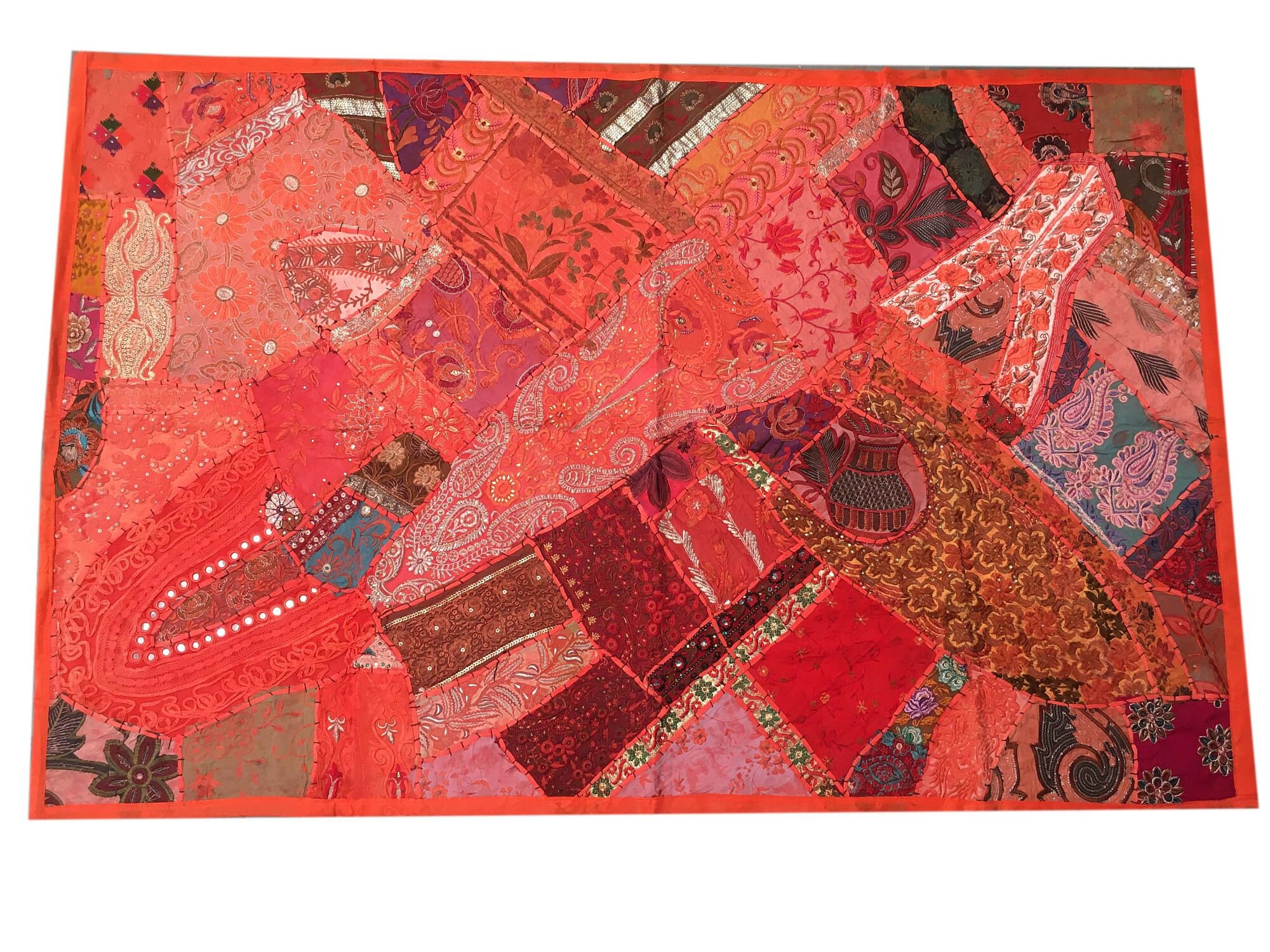 Vintage Indian Patchwork Tapestry: Handmade Wall Hanging (40''x60