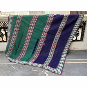Vintage Indian Kantha Quilt: Recycled Sari Patchwork Throw