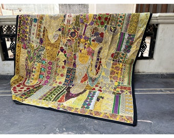 Vintage Sari Beaded Patchwork Bohemian Skirt 34